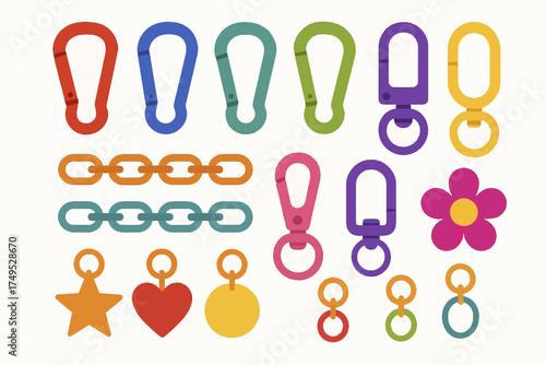 Colorful keychain clip collection with chains and shapes for accessories