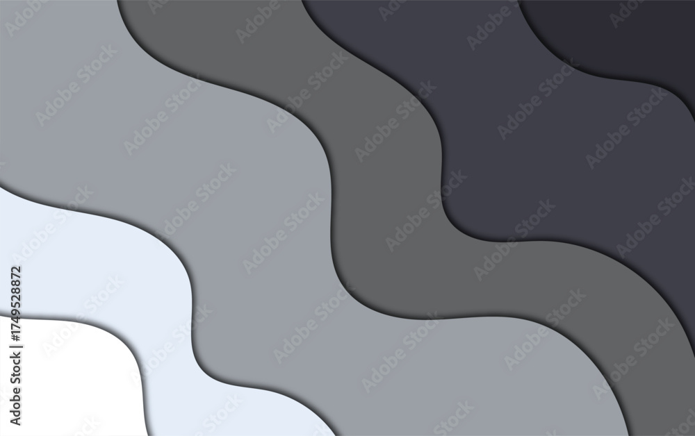 Abstract gray scale paper cut style background with curved layers and subtle shadow effects present