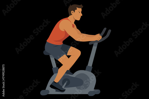 Young caucasian male exercising on stationary bike in gym