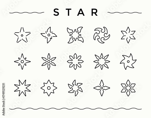 Star modern icon set. Modern vector UI icons. Editable vector. Pixel perfect. Rank icon set. Contains such symbols as favourite, award, quality, rank and more.
