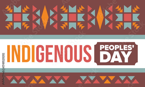 Indigenous Peoples' Day. Native American Day. American Indian culture. Heritage Month. Celebrate annual in United States. Tradition pattern. Poster, card, banner and background. Vector illustration