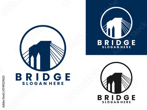 bridge with circle logo design vector template