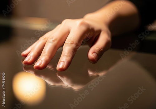 Wallpaper Mural Hand resting on a glossy surface reflecting light Torontodigital.ca