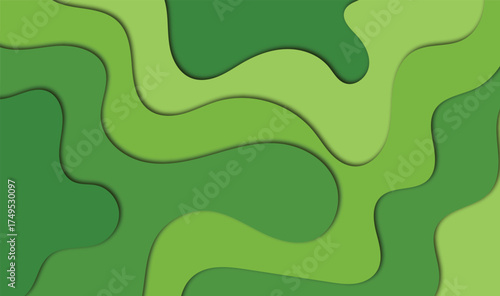 Abstract layered green shades background with wavy shapes and shadows creating a depth effect look