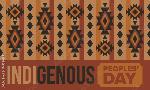 Indigenous Peoples' Day. Native American Day. American Indian culture. Heritage Month. Celebrate annual in United States. Tradition pattern. Poster, card, banner and background. Vector illustration