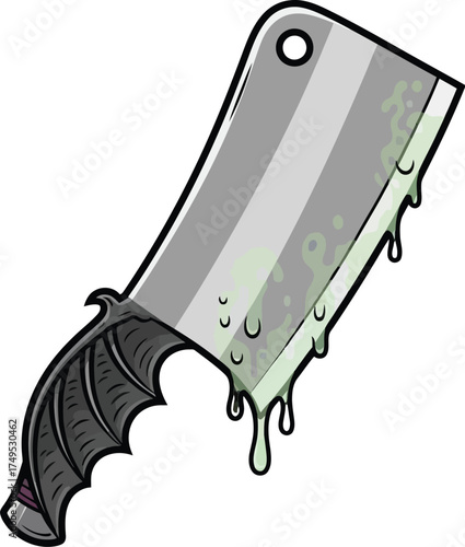 Grisly Cartoon Butcher Knife with Dripping Goop and Sinister Handle Perfect for Halloween or Horror Themes