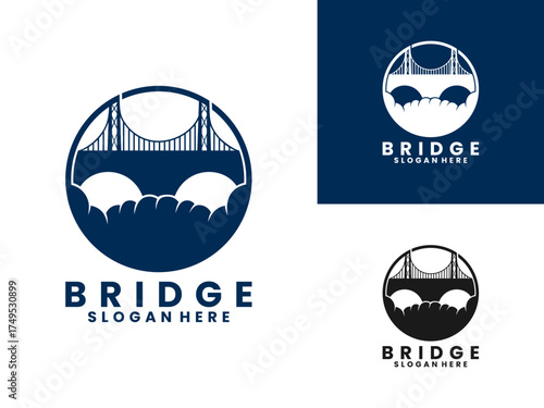 Bridge with circle logo design vector template. Bridge company logo icon