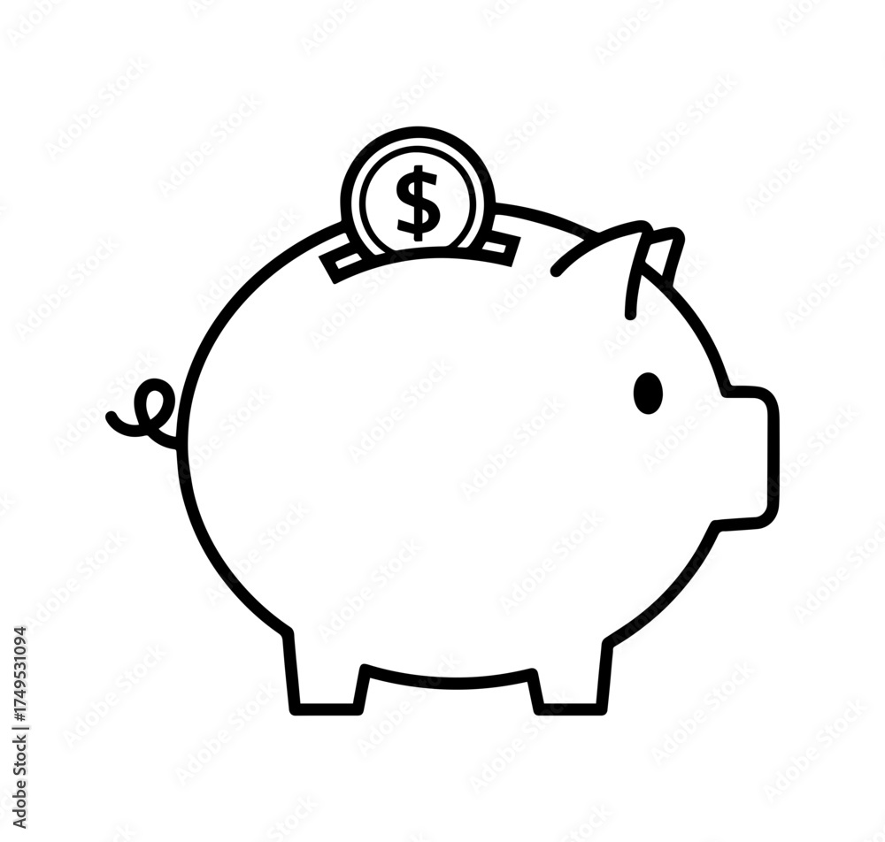 Obraz premium A simple line drawing of a piggy bank with coin dollar sign emblem resting in the slot