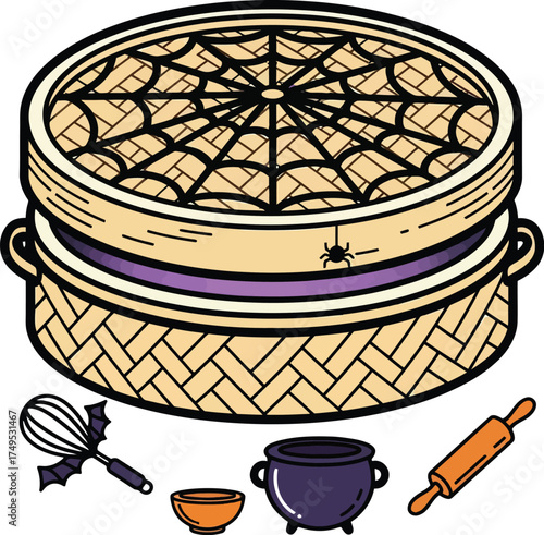 Spooky Steamer Basket with Spiderweb Lid for Halloween Baking and Cooking Fun