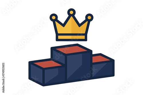 Winner podium with floating royal crown icon above first place