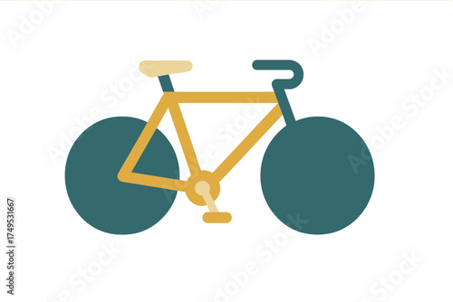 Geometric bicycle icon with yellow frame and teal wheels