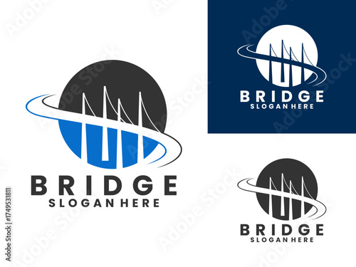 Bridge with circle logo design vector template. Elegant bridge logo design