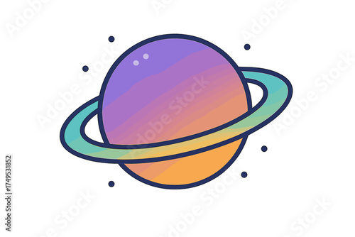 Stylized ringed planet icon featuring vibrant purple to orange gradient