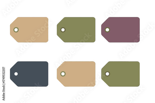 Six blank rectangular tags with cutout corner and reinforced hole detail