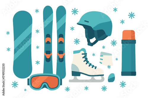 Essential gear and accessories for various winter sports and cold weather recreation