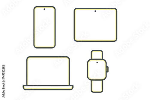Set of modern electronic devices outlines including smartphone tablet laptop and smartwatch