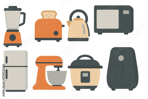 Modern kitchen appliances icons featuring toaster and blender