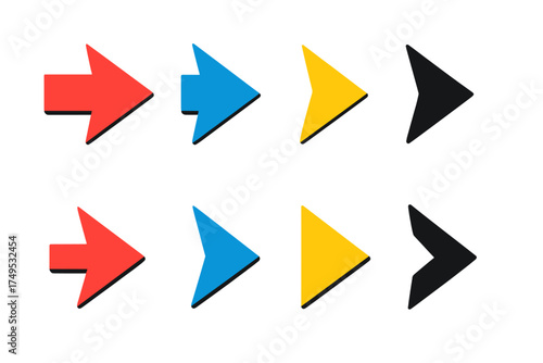 Colorful right-pointing arrow icons featuring a distinct three-dimensional appearance