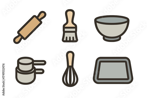 Collection of essential kitchen and baking utensil symbols