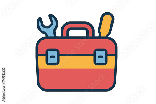 Colorful toolbox icon with wrench and screwdriver tools