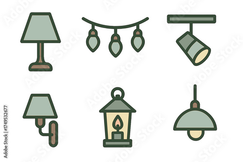Collection of various indoor and outdoor lighting fixture symbols