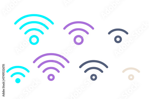Colorful wireless network signal icons showing various connection strengths