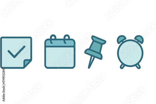 Four simple icons for scheduling tasks and time management reminders