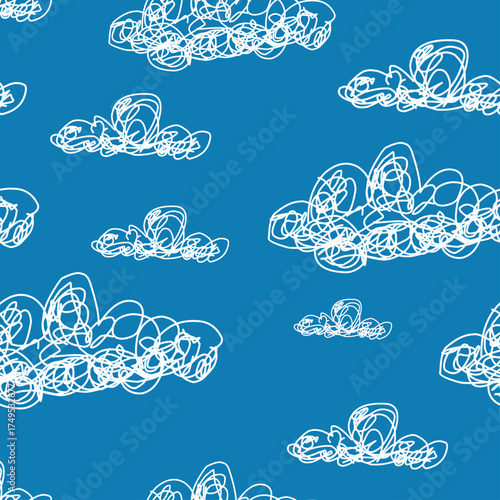 seamless pattern with scribble clouds vector outline illustration  background.eps