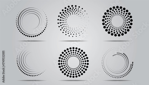Set of halftone circular dotted frames. circle dots on the white background. logo design element. retro circles dots halftone. geometric round shape
