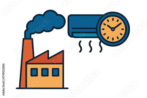 Industrial factory smoke pollution and air conditioning climate control timer