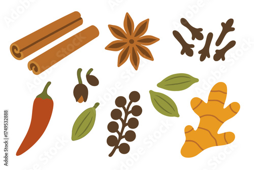 Aromatic whole cooking spices assortment for seasoning and flavor enhancement