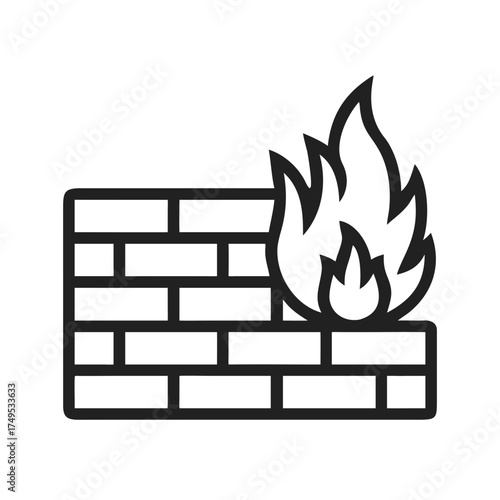 Simple icon of a firewall with flames, symbolizing security and protection
