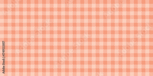 Seamless vector pattern with orange and cream plaid squares and diagonal hatch lines, traditional gingham picnic textile style, rustic warm retro design, cozy summer checkered background illustration