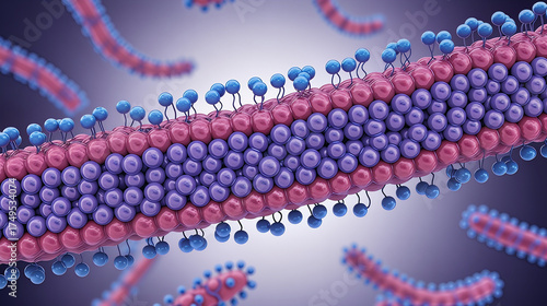 Microscopic view structure of cell membrane showing semi-permeable lipid bilayer and protein structure