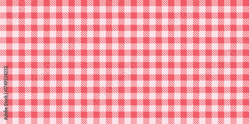 Seamless vector pattern with red and white gingham checkered design, picnic tablecloth style, traditional textile texture, festive decoration, cozy country vibe, summer barbecue, rustic charm