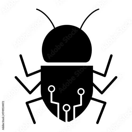 icon representing a computer bug. The icon combines the shape of an insect with a circuit board pattern on its body.