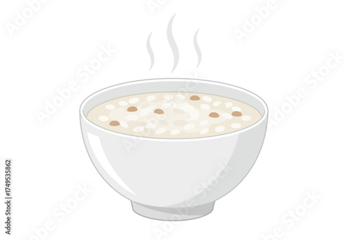 Steaming Bowl of Congee with Toppings Illustration.