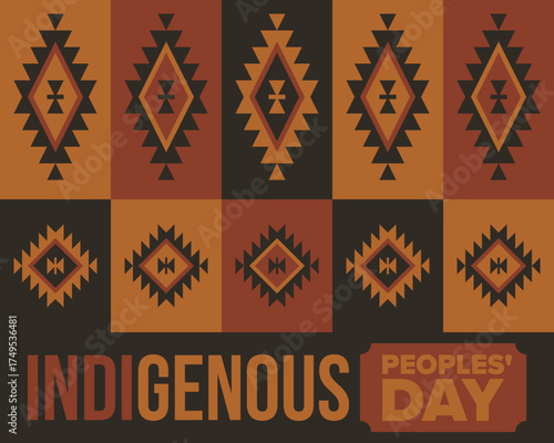 Indigenous Peoples' Day. Native American Day. American Indian culture. Heritage Month. Celebrate annual in United States. Tradition pattern. Poster, card, banner and background. Vector illustration