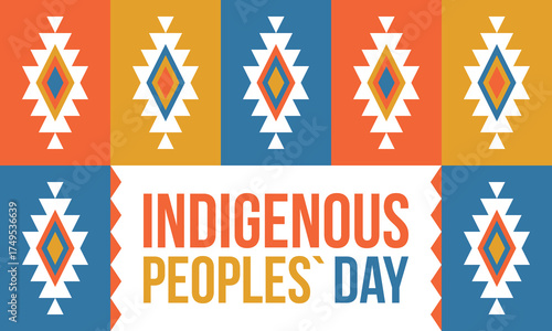 Indigenous Peoples' Day. Native American Day. American Indian culture. Heritage Month. Celebrate annual in United States. Tradition pattern. Poster, card, banner and background. Vector illustration