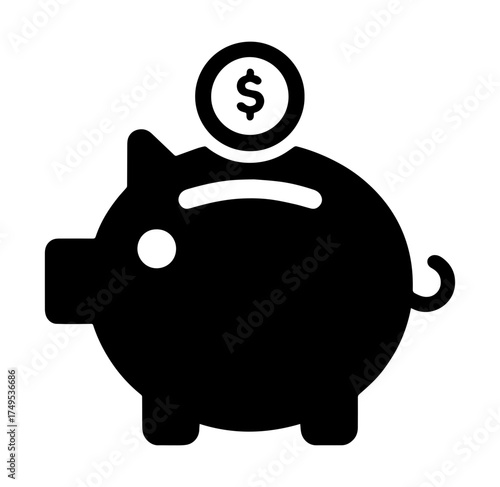 A black silhouette of a piggy bank in profile with a dollar sign coin in the slot