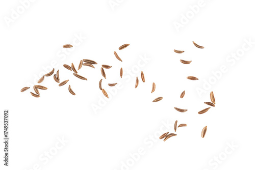 Billede på lærred Flying cumin seeds scattered in air creating aromatic spice texture and natural
