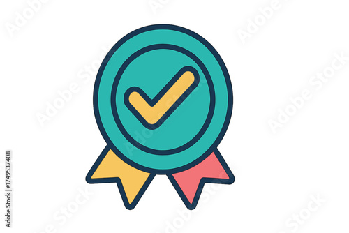 Quality assurance badge with checkmark and ribbon icon design