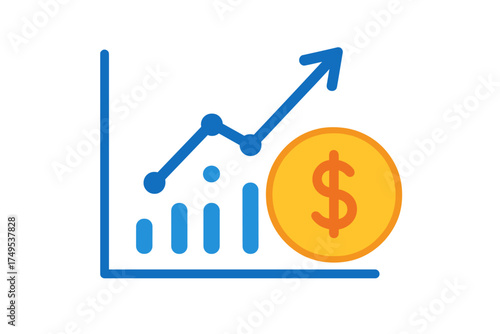 Financial market growth chart with upward trend line and dollar coin icon