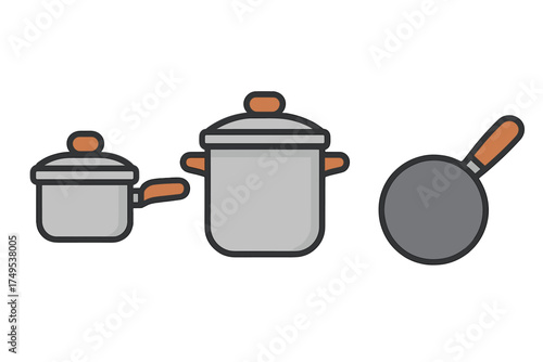Essential kitchen cookware collection featuring saucepan, cooking pot, and frying pan