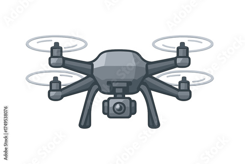 Professional gray quadcopter drone equipped with an aerial video camera system