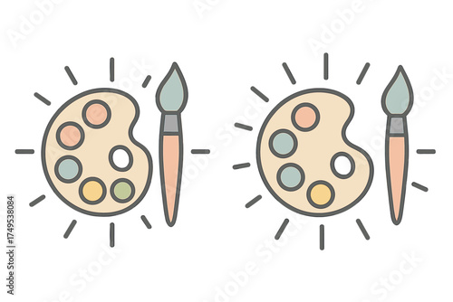 Simple icon set featuring a painter's palette loaded with colors and a single paintbrush