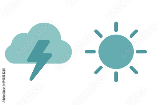 Minimalist weather icons showing clear sunny sky and stormy cloud with lightning bolt symbols