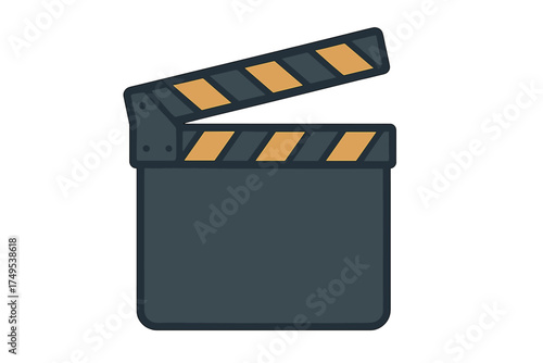 Open clapperboard used for movie production, cinema, and filmmaking concepts