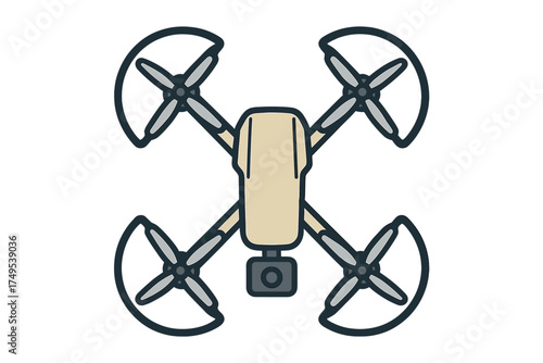 Modern quadcopter drone with four propellers and protective guards for aerial photography