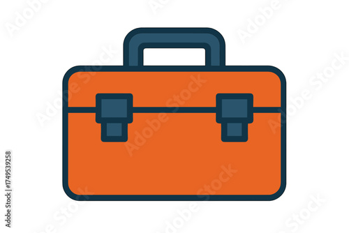 Simple orange and dark blue equipment box for repair maintenance and construction services